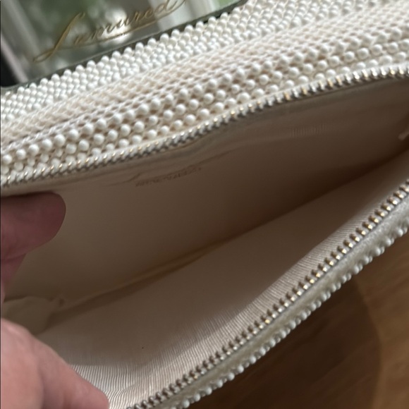 Vintage Lumured Cream Beaded Clutch Wristlet Purse Bag - Picture 7 of 10